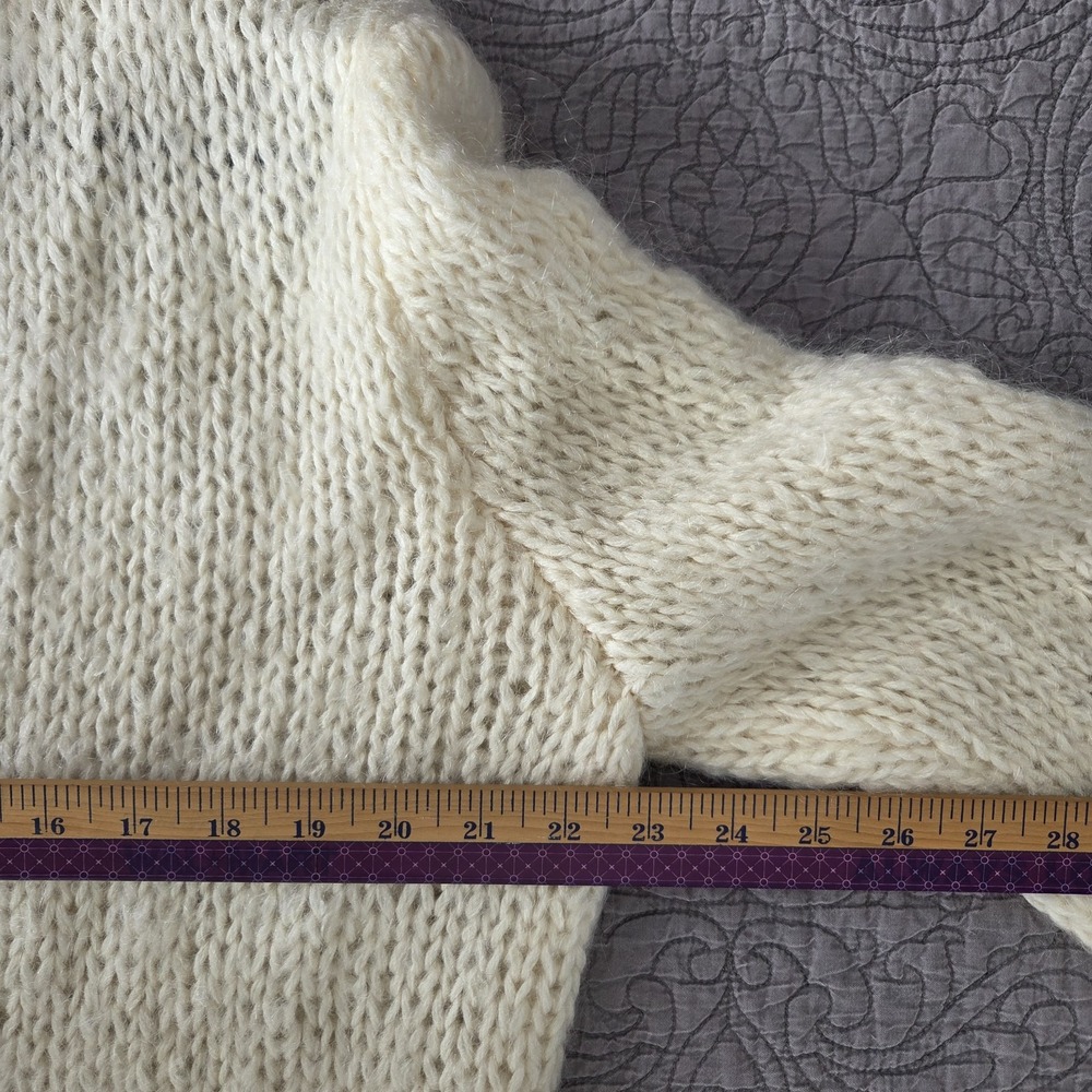 Vtg Hand Knit Sweater Cardigan Womens XL Ivory Button Down Chunky Soft Girl Boxy - Picture 5 of 6